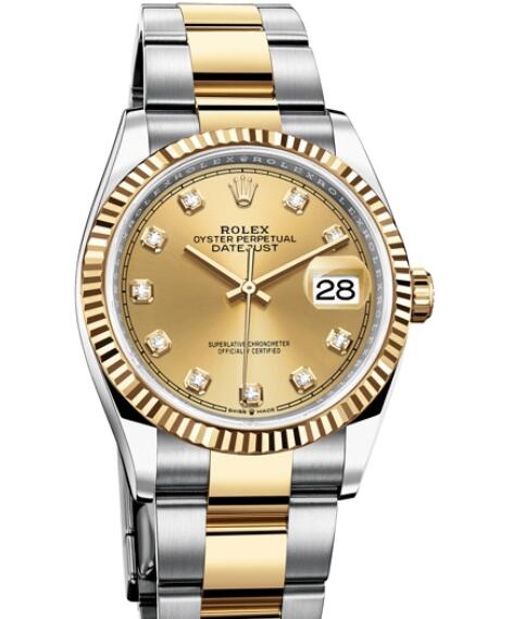 Replica Rolex Watch Women Oyster Perpetual Datejust 36 126233 - 72803 Yellow Rolesor - Champagne-colour Dial